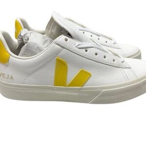 Veja Women's Camp Organic Leather White & Yellow Size 7